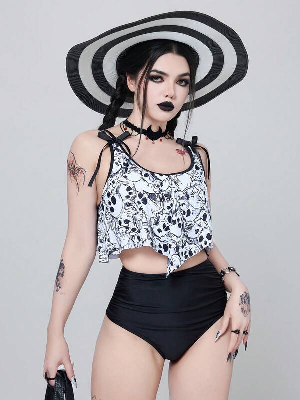 ROMWE Goth Tankini de mujer con estampado