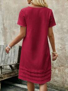 EMERY ROSE Women's Solid Color Simple Daily Short Sleeve Dress - Burgundy - View 2