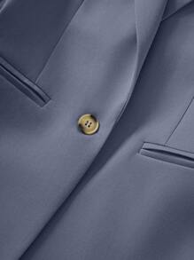 SHEIN LUNE Women's Solid Color Simple Daily Long Sleeve Long Pants Suit - Grey - View 7