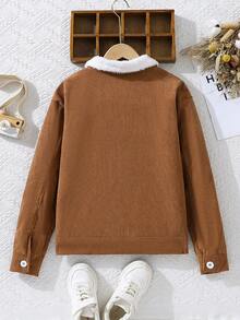 Teen Girl Teenagers Corduroy Fur Collar Casual Workwear Jacket