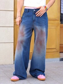 Manfinity EMRG Y2K Men's Vintage Dark Blue Washed Denim Casual Ultra Wide-Leg Flared Baggy Jeans