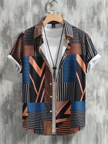 Manfinity LEGND Men Vintage Shirts Striped Print Short Sleeve Shirt For Summer - Multicolor - View 1