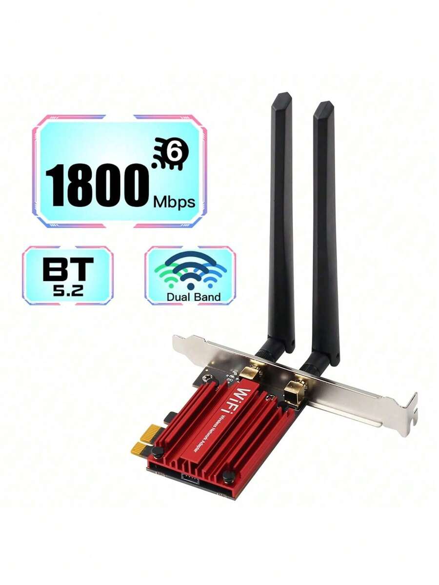 Fenvi Ax1800 Pcie Wifi 6 適配器 5.2 超低延遲無線,2 個外部天線,支援高達 1800mbps 的總資料速率,wpa3 網路安全,ofdma 和 Mu-mimo - 紅色 - 查看 1