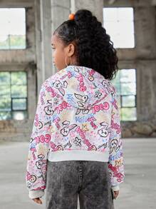 SHEIN 中學女孩連帽塗鴉印花時尚韓風春秋連帽衫