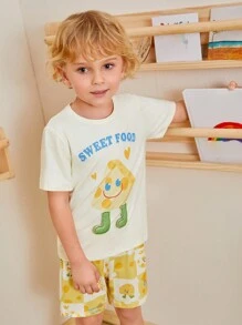 Young Boy Flame Retardant Fabric Short Sleeve Round Neck Top And Casual Shorts Set, Casual Home Wear - Multicolor - View 4