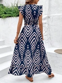 SHEIN Clasi Women's Off-Shoulder Top With Ruffled Trim And Skirt Set - Multicolor - View 2