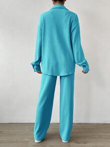 SHEIN EZwear Solid Crop Tube Top & Drop Shoulder Shirt & Pants For Dailywear