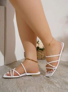 Sandal đế bằng dáng rộng, đa năng, thích hợp cho mùa hè. - trắng - Xem 6