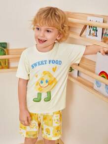 Young Boy Flame Retardant Fabric Short Sleeve Round Neck Top And Casual Shorts Set, Casual Home Wear - Multicolor - View 6