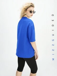 MISSGUIDED 刺绣品牌名称落肩超大 T 恤 - 藍色 - 查看 2