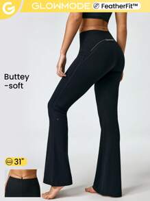 GLOWMODE 31英寸featherfit™ Into The Groove束腹下擴腿打底褲,低衝擊瑜伽 - 黑色 - 查看 1