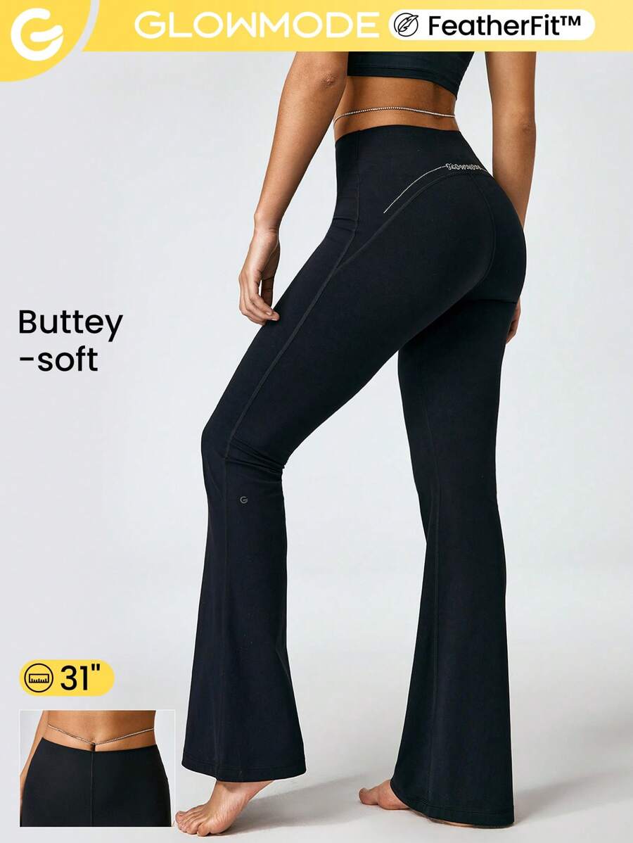 GLOWMODE 31英寸featherfit™ Into The Groove束腹下擴腿打底褲,低衝擊瑜伽 - 黑色 - 查看 1