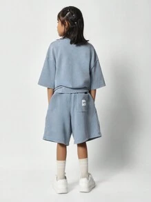 SUMWON Ensemble 2 pièces t-shirt oversize et short pour jeunes filles - Bleu azur - Voir 2