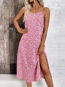 Breezaya Women's Random Print Simple Daily Wear Spaghetti Strap Dress - Red - View 5