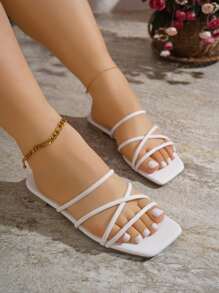 Sandal đế bằng dáng rộng, đa năng, thích hợp cho mùa hè. - trắng - Xem 7