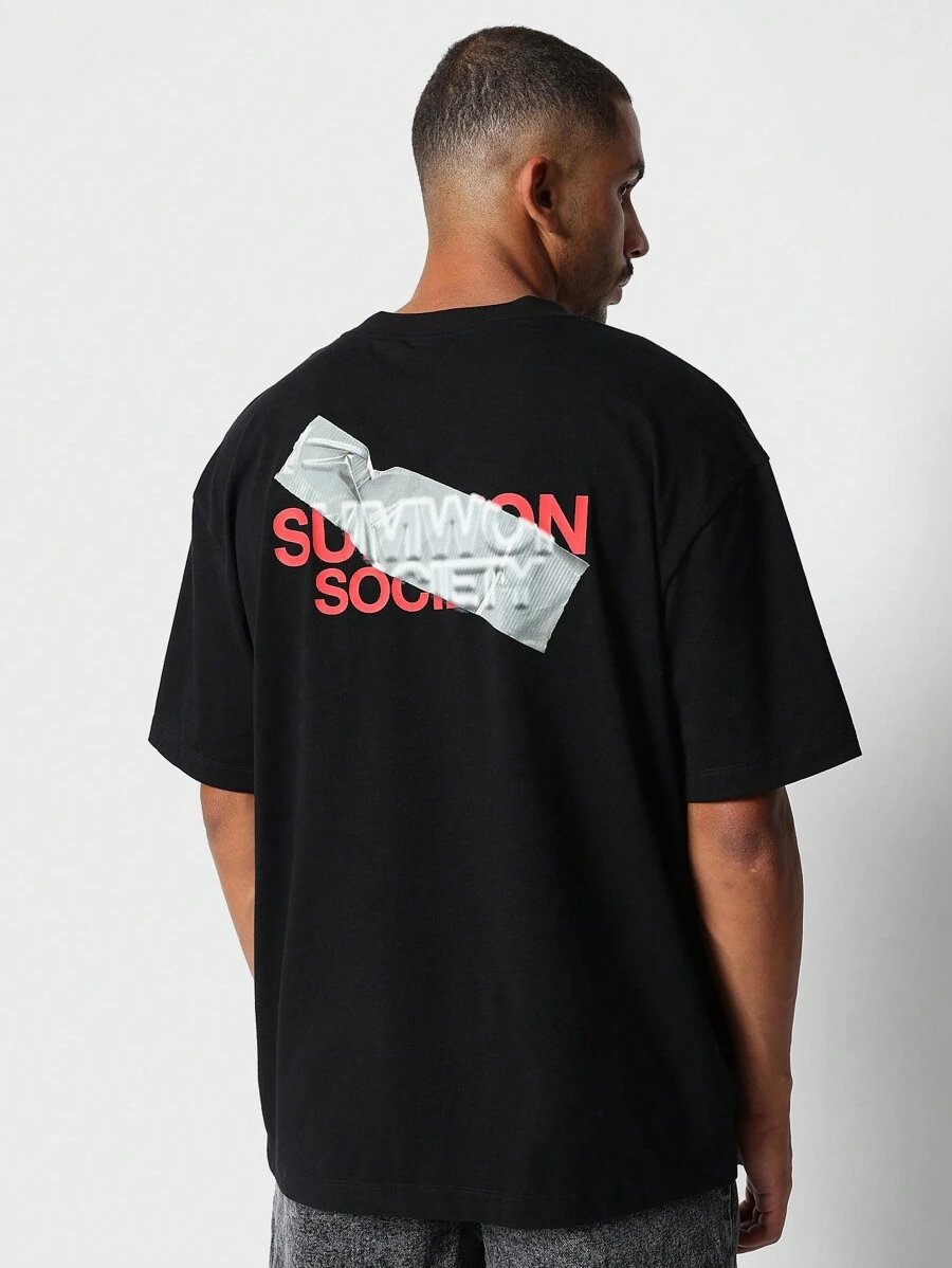 SUMWON Regular Fit Short Sleeve Tee With Back Graphic Print - Black - View 1