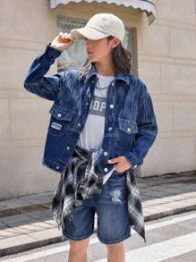 Adolescenți băieți mediu spălat albastru elegant mozaic simplu jachetă de jeans