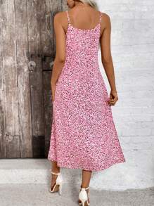 Breezaya Women's Random Print Simple Daily Wear Spaghetti Strap Dress - Red - View 2