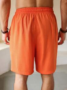 Manfinity Homme Men's Solid Color Drawstring Waist Casual Orange Shorts - Orange - View 2