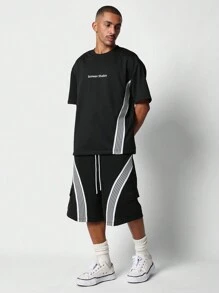 SUMWON Regular Fit Tape Detailed Loopback Tee And Jorts 2 Piece Set - Black - View 1