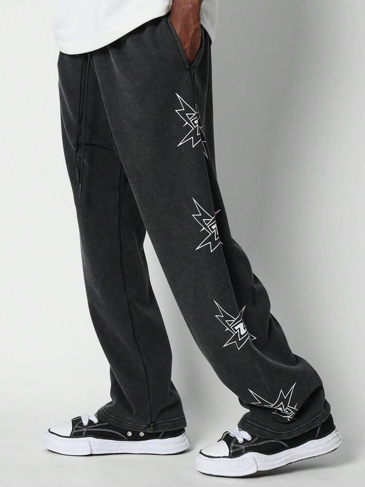 Lightning Bolt Print Sweatpants With Pockets