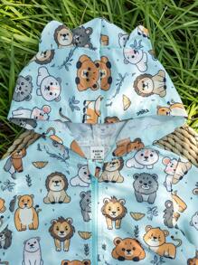 SHEIN Baby Boys' Woven Spring & Autumn Fashionable Simple Casual Cute Animal Printed Long Sleeve Hooded Zipper Jacket - Multicolor - View 3