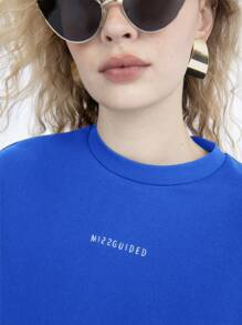 MISSGUIDED 刺绣品牌名称落肩超大 T 恤 - 藍色 - 查看 4