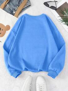 INAWLY Sudadera de hombros caídos con estampado de cara de dibujos animados, blusas sueltas de manga larga con cuello redondo, casuales para primavera/otoño para mujeres, pulóveres azules de hombros caídos, blusas de manga larga