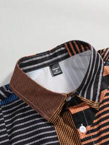 Manfinity LEGND Men Vintage Shirts Striped Print Short Sleeve Shirt For Summer - Multicolor - View 6