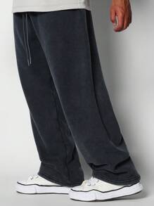 SUMWON 舒适羊毛阔腿运动裤宽松运动休闲家居服带侧袋运动训练健身冬季裤 - 灰色 - 查看 1