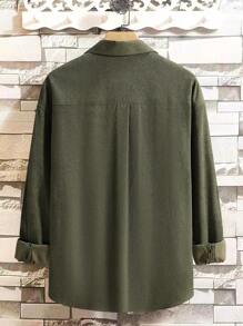 Manfinity Homme Loose Fit Men's Dual Pocket Button Front Shirt Without Tee - Dark Green - View 2