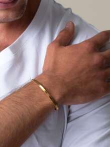 Pulsera De Brazalete Ajustable De Acero Inoxidable Con Forma De C Dorada Para Hombre