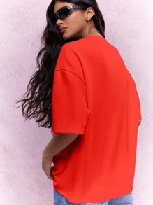 MISSGUIDED Printed Logo Oversized T Shirt - Red - View 2