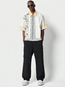 SUMWON Camisa con cremallera a contraste y ajuste cuadrado con estampado todo over - Multicolor - Ver 4