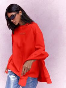 MISSGUIDED Printed Logo Oversized T Shirt - Red - View 4