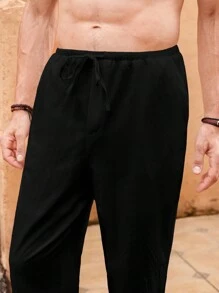 SHEIN X ELOISA & ORSON Manfinity VCAY Atuendos básicos de playa para hombres, ropa de playa informal y ligera de vacaciones de verano con pantalones de lino transpirable