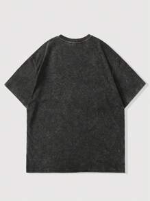 Rosie Artist Men's 1776 Printed Short Sleeve Washed Distressed Snowflake T-Shirt, High Street Vintage, Graphic Tee For Summer, Holiday, Spring, Festival - Black - View 2