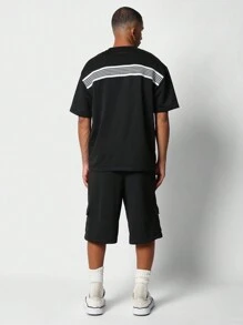 SUMWON Regular Fit Tape Detailed Loopback Tee And Jorts 2 Piece Set - Black - View 2