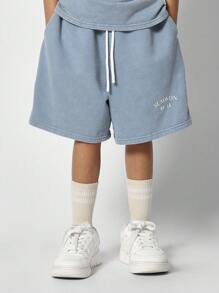 SUMWON Ensemble 2 pièces t-shirt oversize et short pour jeunes filles - Bleu azur - Voir 4