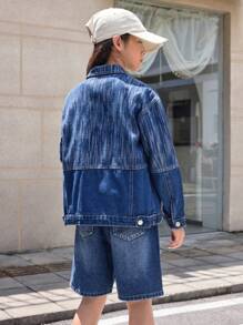 Adolescenți băieți mediu spălat albastru elegant mozaic simplu jachetă de jeans