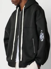 Sumwon Project International Heavyweight Full-Zip Hoodie Streetwear Drawstring Pullover Winter Autumn Oversized Casual Sport Urban Fleece - Black - View 3