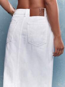 MISSGUIDED 品牌徽标贴片后开衩牛仔长裙