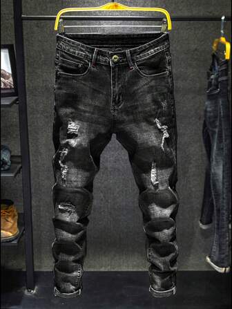 Men's Pocket Distressed Skinny Casual Jeans, Grunge