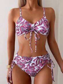 SHEIN Swim Sexy dames bikiniset - bedrukte tweedelige zwemkleding, draadloos, willekeurige print, zomerstrand