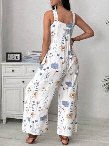 SHEIN Maternity Floral Print Wide Leg Jumpsuit - White - View 2