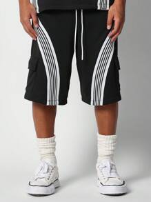 SUMWON Regular Fit Tape Detailed Loopback Tee And Jorts 2 Piece Set - Black - View 4