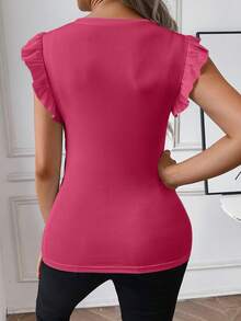 SHEIN 夏季實心孕婦荷葉邊修身T恤 - 玫紅色 - 查看 2