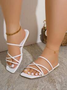 Sandal đế bằng dáng rộng, đa năng, thích hợp cho mùa hè. - trắng - Xem 5