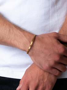 Pulsera De Brazalete Ajustable De Acero Inoxidable Con Forma De C Dorada Para Hombre