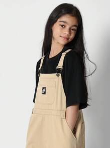 SUMWON Tween Girls Washed Twill Carpenter Dungaree - Khaki - View 3